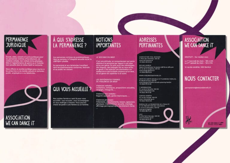 Réalisation de l'identité visuelle, du graphisme, affiches et flyers de l'association We Can Dance iT par Linda Kocher à Genève